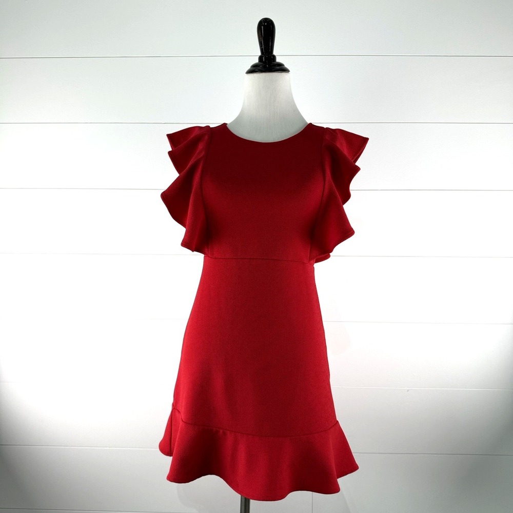 Red Ruffle Dress Girls L 12 The Childrens Place Party Flutter Sleeve Xmas Dance